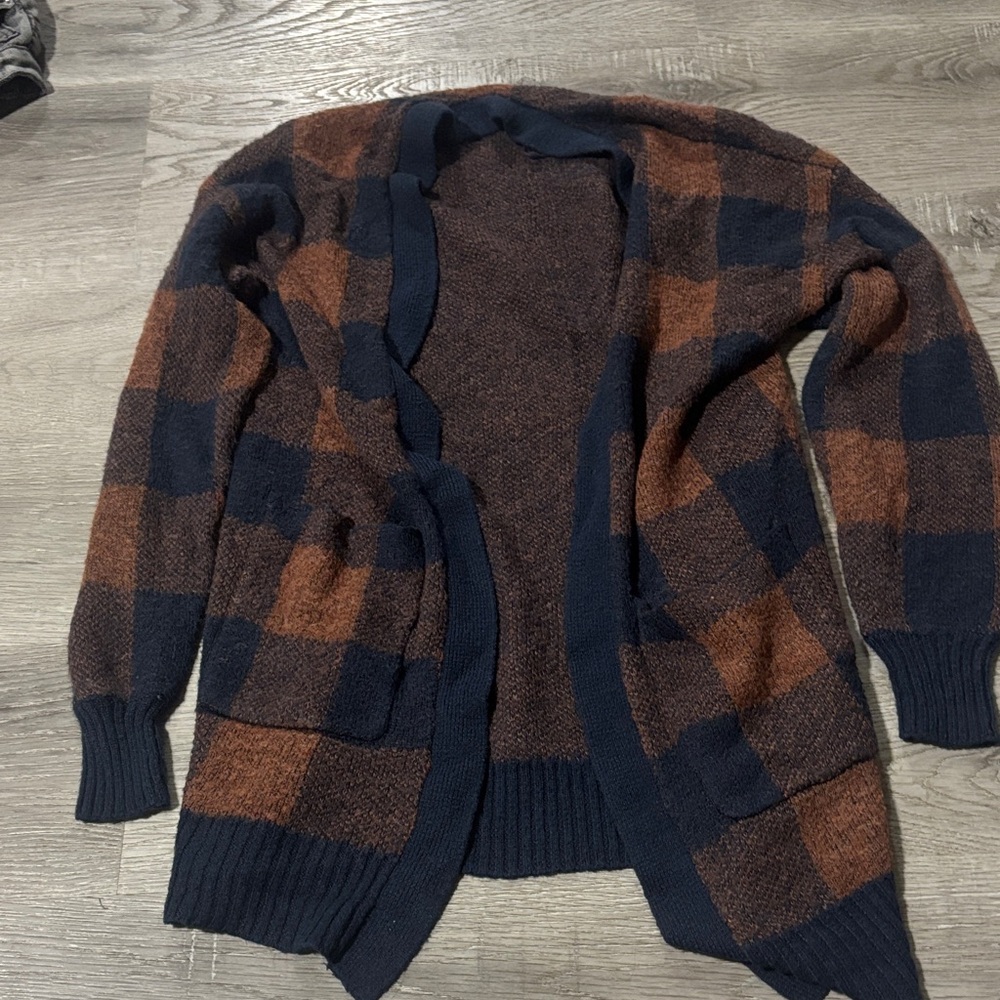 American Eagle Outfitters Plaid Cardigan - Navy and Rust